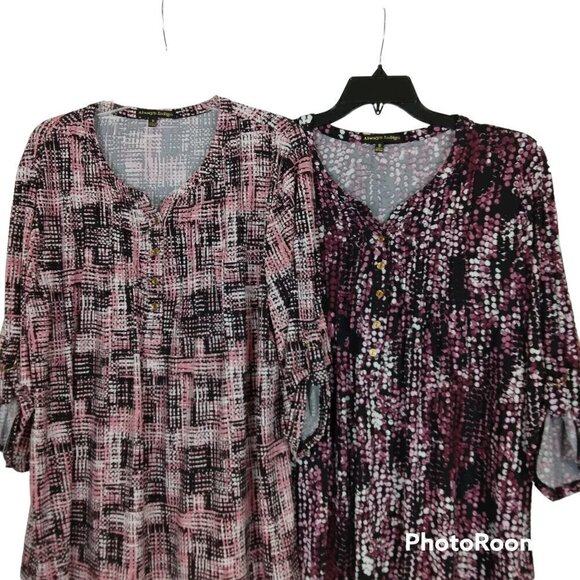 Always Indigo | Bundle of 2 Knit Button Front Pleated Tops Pink Purple | Size 1X - Picture 1 of 8